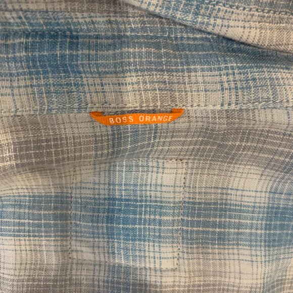 Hugo Boss Orange Men's button down casual dress shirt light blue plaid size L - Picture 10 of 10